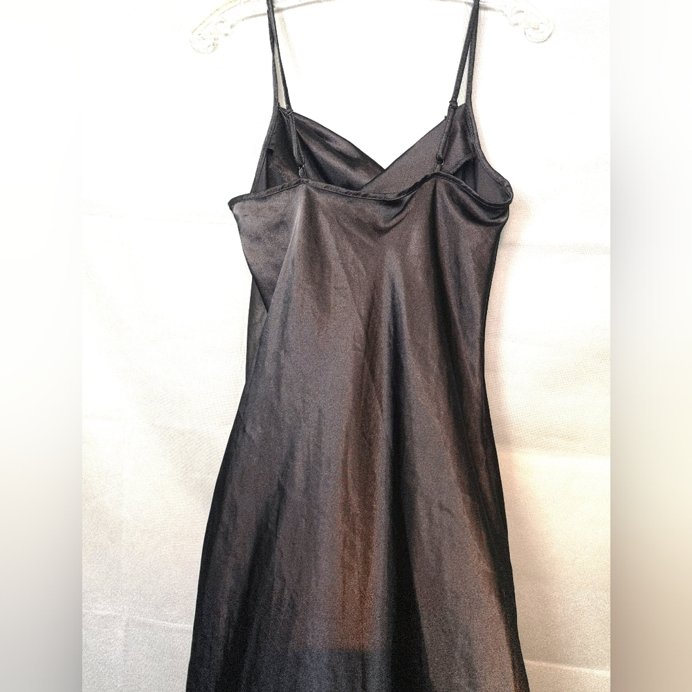 Vintage | Black Slip Satin Cowl Neck Spaghetti Strap Midi Dress - Picture 10 of 12